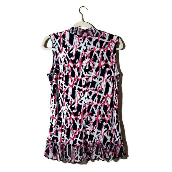 Adele & May Multicolor Sleeveless Blouse with Bow at Neck And Ruffle Size Small - Picture 2 of 5
